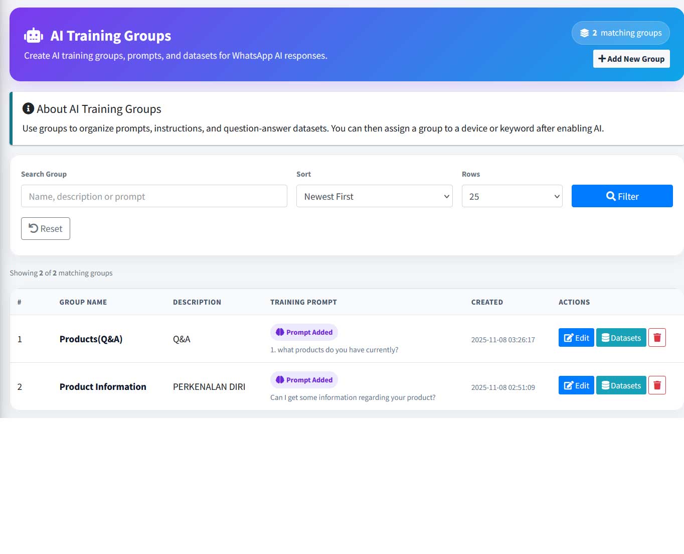 AI training groups in WebWMS2u